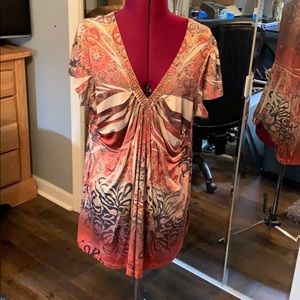 Short sleeve brown patterned blouse